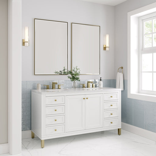 Chicago 60" Double Bathroom Vanity in Glossy White Double bathroom Vanity James Martin Vanities Arctic Fall Quartz 