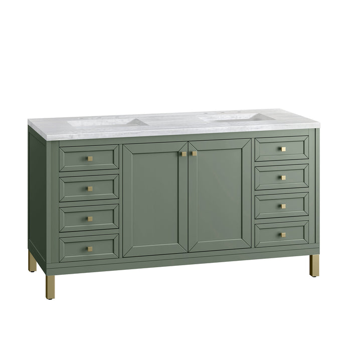 Chicago 60" Double Bathroom Vanity in Smokey Celadon Double bathroom Vanity James Martin Vanities Ethereal Noctis Quartz 