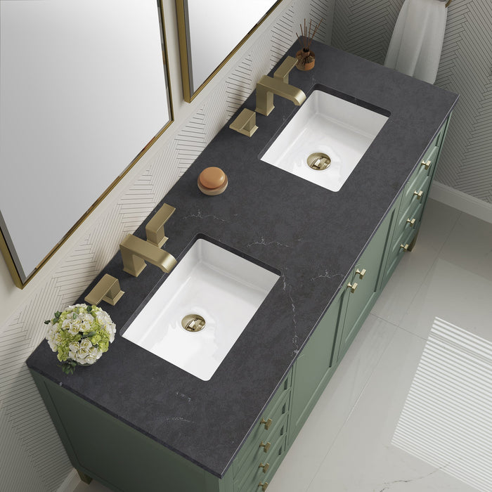 Chicago 60" Double Bathroom Vanity in Smokey Celadon Double bathroom Vanity James Martin Vanities White Zeus Quartz 