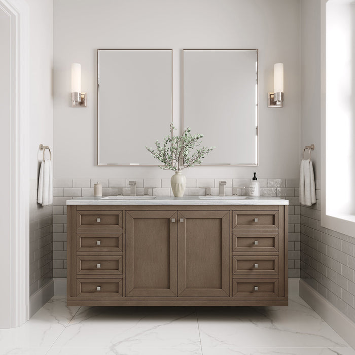 Chicago 60" Double Bathroom Vanity in Whitewashed Walnut Double bathroom Vanity James Martin Vanities Arctic Fall Solid Surface 