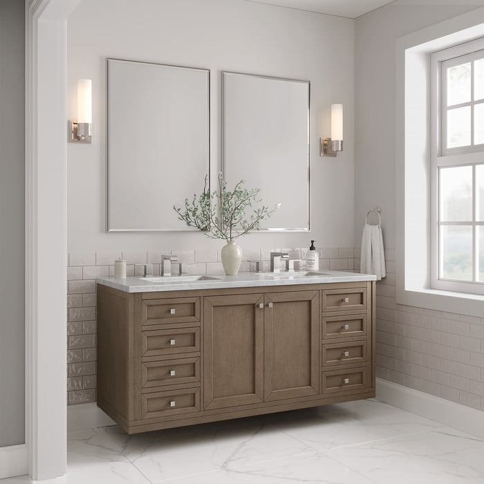 Chicago 60" Double Bathroom Vanity in Whitewashed Walnut