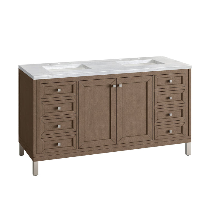 Chicago 60" Double Bathroom Vanity in Whitewashed Walnut Double bathroom Vanity James Martin Vanities Eternal Jasmine Pearl Quartz 