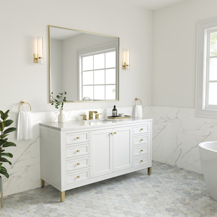 Chicago 60" Single Bathroom Vanity in Glossy White Single Bathroom Vanity James Martin Vanities Charcoal Soapstone Quartz 