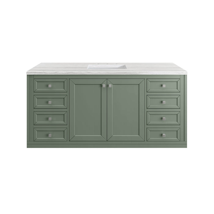 Chicago 60" Single Bathroom Vanity in Smokey Celadon Single Bathroom Vanity James Martin Vanities Ethereal Noctis Quartz 