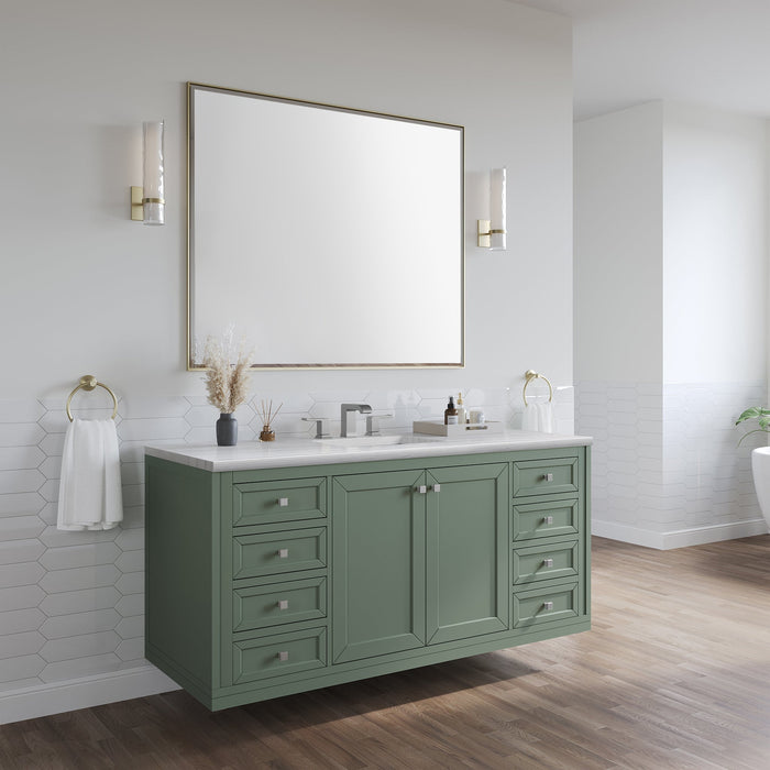 Chicago 60" Single Bathroom Vanity in Smokey Celadon Single Bathroom Vanity James Martin Vanities Carrara White Marble 