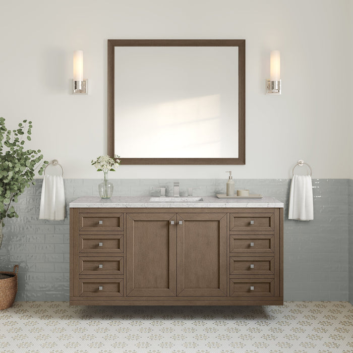 Chicago 60" Single Bathroom Vanity in Whitewashed Walnut Single Bathroom Vanity James Martin Vanities Arctic Fall Solid Surface 