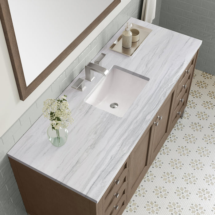 Chicago 60" Single Bathroom Vanity in Whitewashed Walnut Single Bathroom Vanity James Martin Vanities Eternal Serena Quartz 