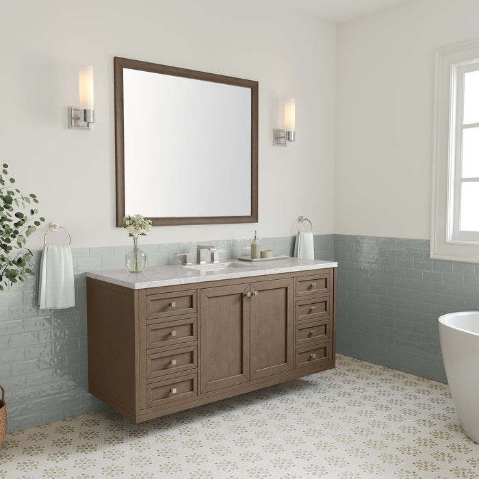 Chicago 60" Single Bathroom Vanity in Whitewashed Walnut Single Bathroom Vanity James Martin Vanities Carrara White Marble 