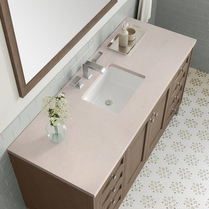 Chicago 60" Single Bathroom Vanity in Whitewashed Walnut Single Bathroom Vanity James Martin Vanities White Zeus Quartz 