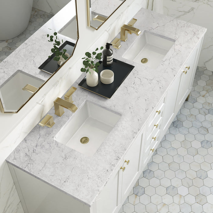 Chicago 72" Double Bathroom Vanity in Glossy White Double bathroom Vanity James Martin Vanities Victorian Silver Quartz 