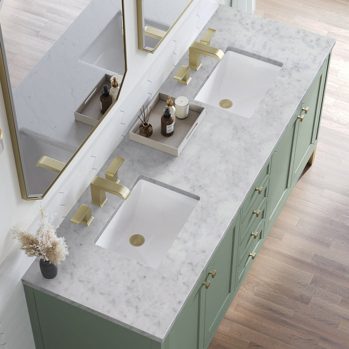 Chicago 72" Double Bathroom Vanity in Smokey Celadon Double bathroom Vanity James Martin Vanities White Zeus Quartz 