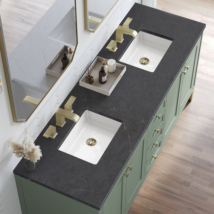 Chicago 72" Double Bathroom Vanity in Smokey Celadon Double bathroom Vanity James Martin Vanities Victorian Silver Quartz 