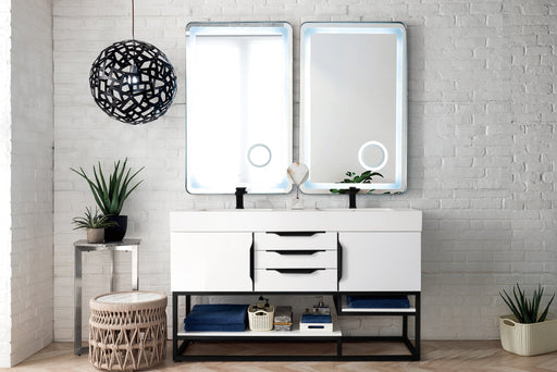 Columbia 59" Double Vanity, Glossy White, Matte Black w/ Glossy White Composite Stone Top - Luxe Vanity & Tub