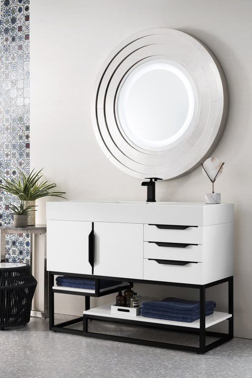 Columbia 48" Single Vanity, Glossy White, Matte Black w/ Glossy White Composite Stone Top - Luxe Vanity & Tub