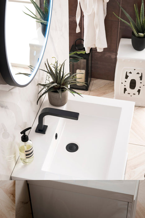 Alicante 24" Single Vanity, Glossy White, Matte Black w/ White Glossy Composite Stone Top - Luxe Vanity & Tub