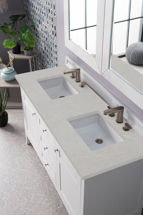 Palisades 60" Double Vanity, Bright White w/ 3 CM Eternal Serena Quartz Top - Luxe Vanity & Tub