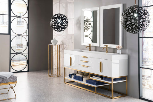 Columbia 72" Double Vanity, Glossy White, Radiant Gold w/ Glossy White Composite Stone Top - Luxe Vanity & Tub