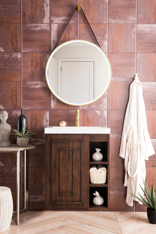 Alicante 24" Single Vanity, Mid-Century Acacia w/ White Glossy Composite Stone Top - Luxe Vanity & Tub