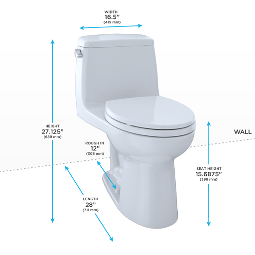 TOTO Eco UltraMax One Piece Elongated 1.28 GPF Toilet with E-Max Flush System - SoftClose Seat Included - Luxe Vanity & Tub