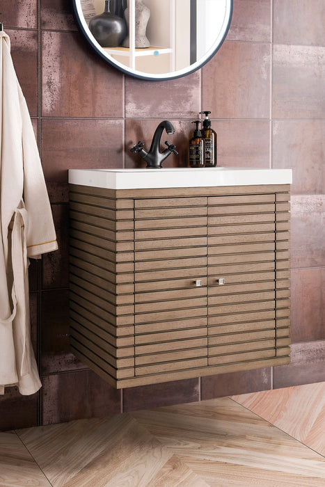 Linden 24" Single Vanity, Whitewashed Walnut w/ White Glossy Composite Stone Top - Luxe Vanity & Tub