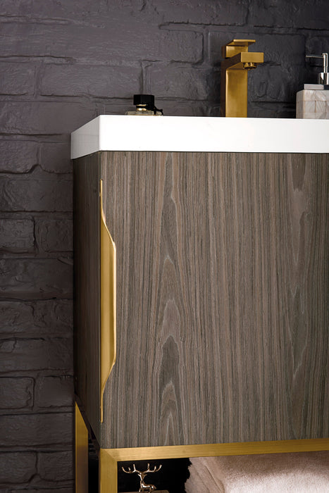 Columbia 24" Single Vanity, Ash Gray, Radiant Gold w/ White Glossy Composite Stone Top - Luxe Vanity & Tub