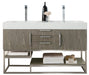 Columbia 59" Double Vanity, Ash Gray, Brushed Nickel w/ Glossy White Composite Stone Top - Luxe Vanity & Tub