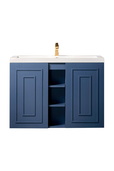 Alicante 39.5" Single Vanity, Azure Blue w/ White Glossy Composite Stone Top - Luxe Vanity & Tub