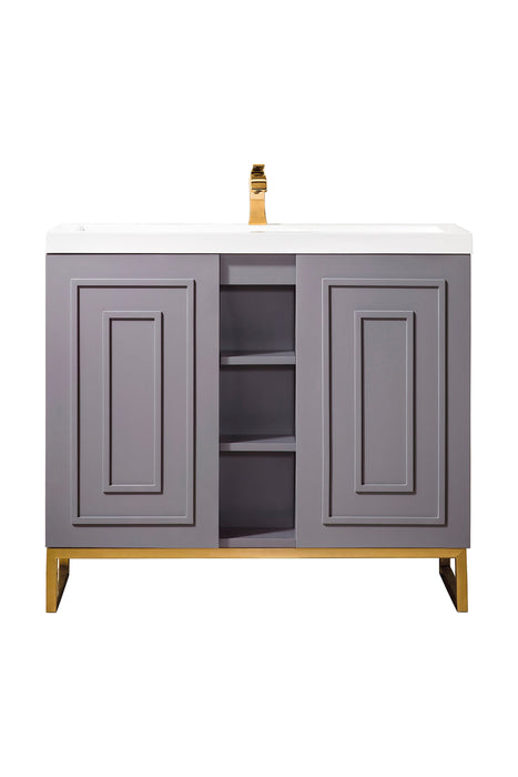 Alicante 39.5" Single Vanity, Gray Smoke, Radiant Gold w/ White Glossy Composite Stone Top - Luxe Vanity & Tub