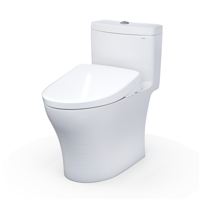 TOTO Aquia IV 0.9 / 1.28 GPF Dual Flush One Piece Elongated Chair Height Toilet with Washlet+ S7A Auto Open/Close Bidet Seat and Dynamax Tornado Auto Flush - Luxe Vanity & Tub