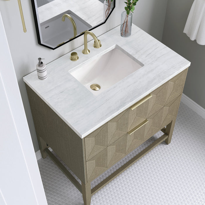 Emmeline 36" Vanity in Pebble Oak Single Bathroom Vanity James Martin Vanities Parisien Bleu Quartz 