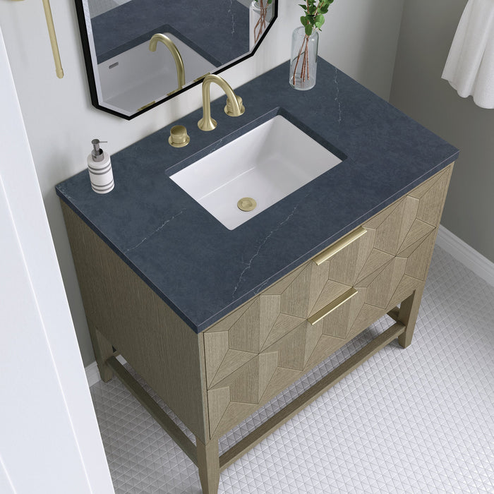 Emmeline 36" Vanity in Pebble Oak Single Bathroom Vanity James Martin Vanities Victorian Silver Quartz 