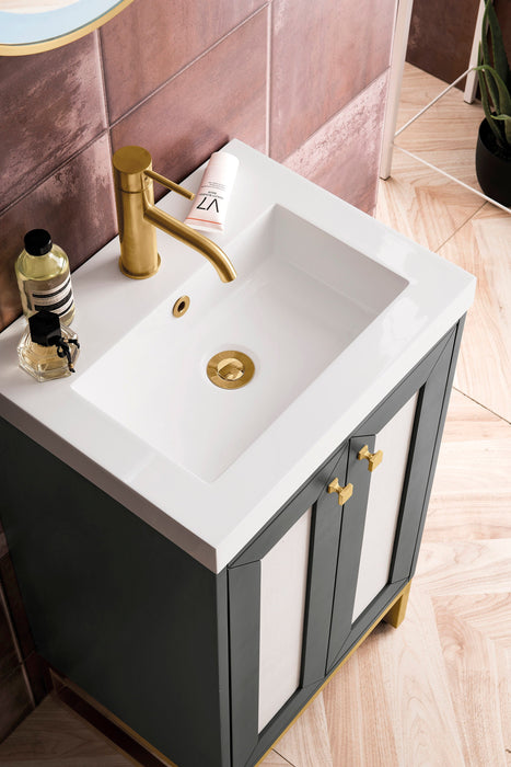 Chianti 20" Single Vanity, Mineral Gray, Radiant Gold, w/ White Glossy Composite Stone Top - Luxe Vanity & Tub