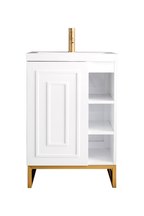 Alicante 24" Single Vanity, Glossy White, Radiant Gold w/ White Glossy Composite Stone Top - Luxe Vanity & Tub