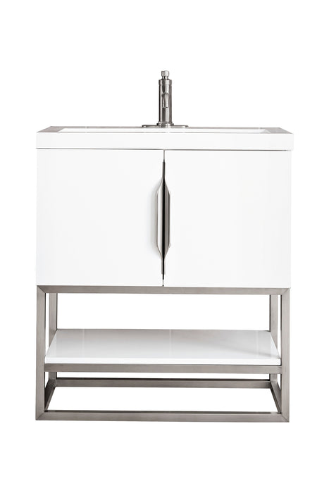 Columbia 31.5" Single Vanity, Glossy White, Brushed Nickel, w/ White Glossy Composite Stone Top - Luxe Vanity & Tub