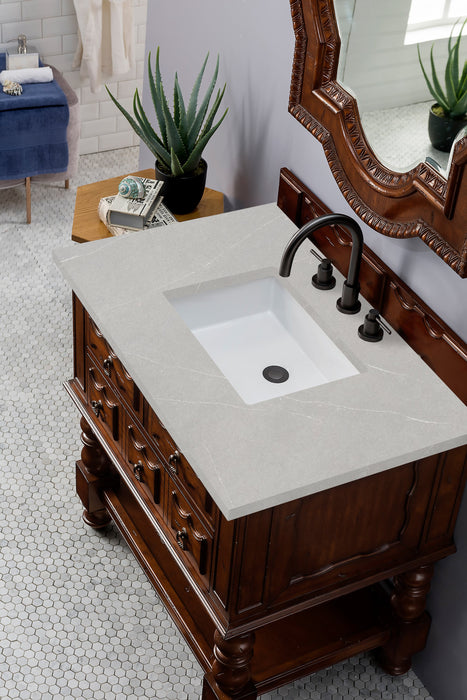 Castilian 36" Single Vanity, Aged Cognac w/ 3 CM Eternal Serena Quartz Top - Luxe Vanity & Tub