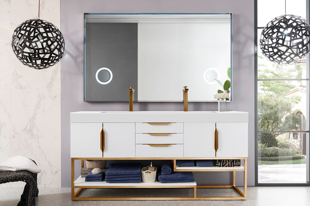 Columbia 72" Double Vanity, Glossy White, Radiant Gold w/ Glossy White Composite Stone Top - Luxe Vanity & Tub