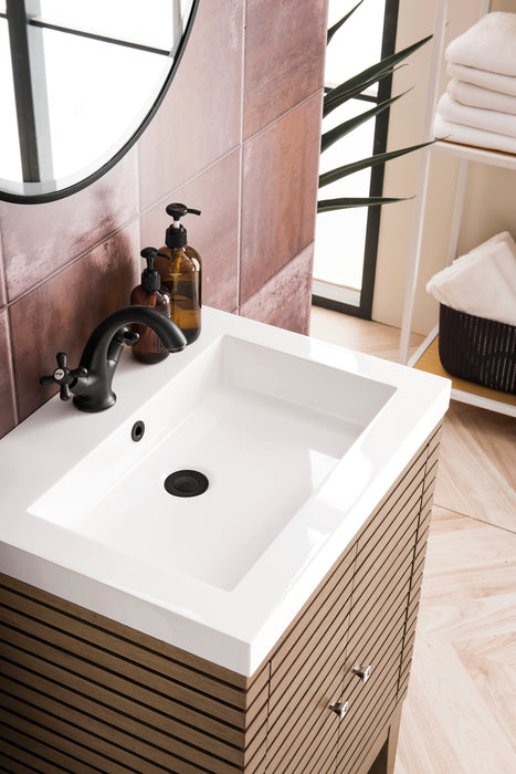 Linden 24" Single Vanity, Whitewashed Walnut w/ White Glossy Composite Stone Top - Luxe Vanity & Tub