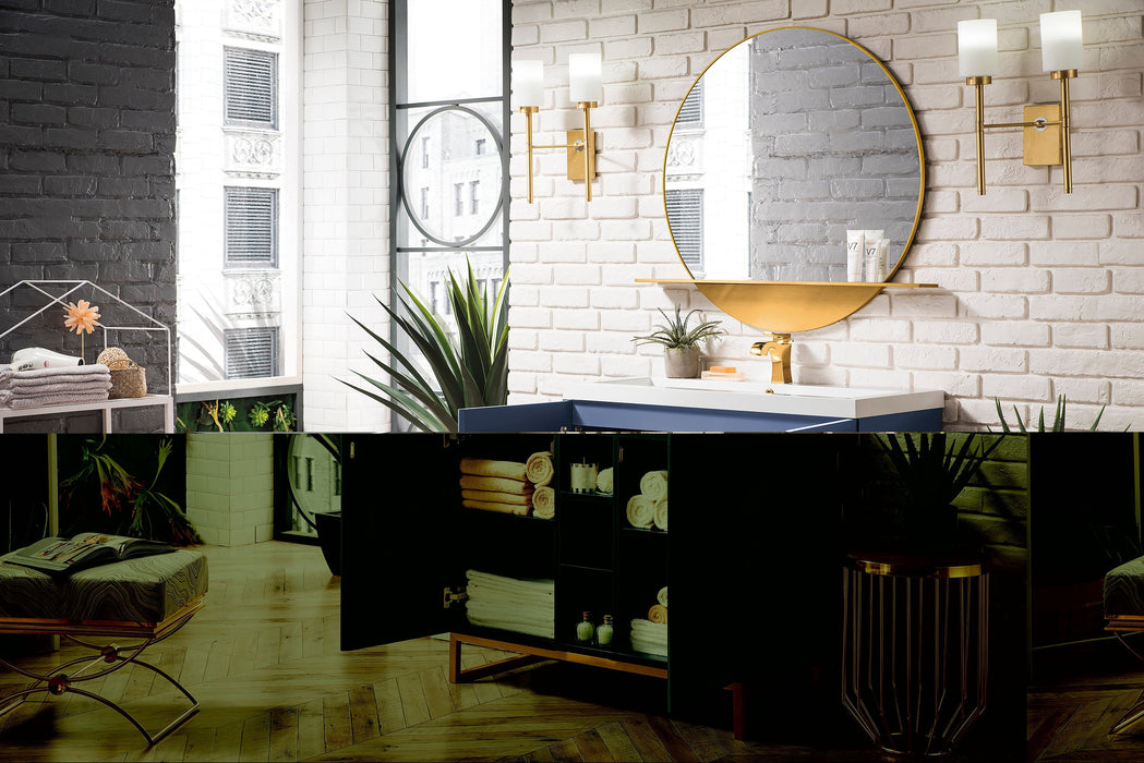 Alicante 39.5" Single Vanity, Azure Blue, Radiant Gold w/ White Glossy Composite Stone Top - Luxe Vanity & Tub