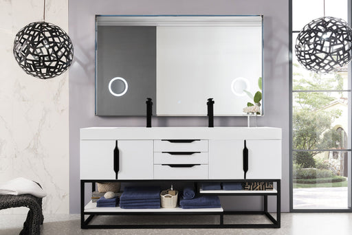 Columbia 72" Double Vanity, Glossy White, Matte Black w/ Glossy White Composite Stone Top - Luxe Vanity & Tub