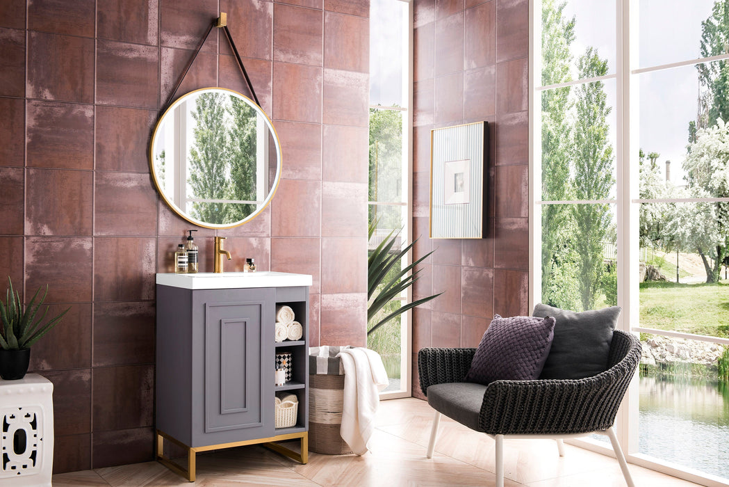 Alicante 24" Single Vanity, Gray Smoke, Radiant Gold w/ White Glossy Composite Stone Top - Luxe Vanity & Tub