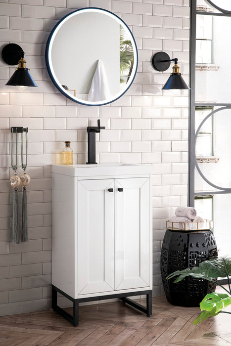 Chianti 20" Single Vanity, Glossy White, Matte Black, w/ White Glossy Composite Stone Top - Luxe Vanity & Tub