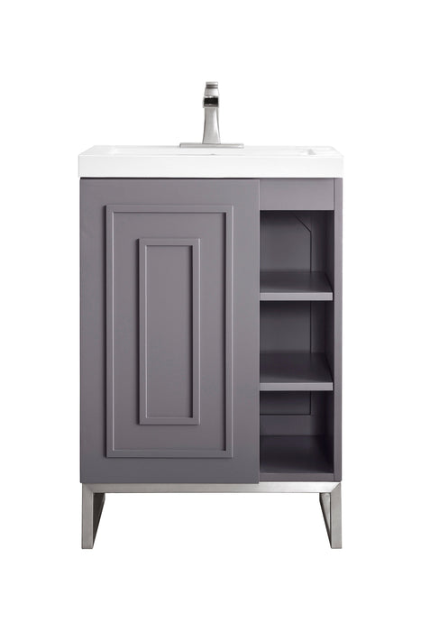 Alicante 24" Single Vanity, Gray Smoke, Brushed Nickel w/ White Glossy Composite Stone Top - Luxe Vanity & Tub