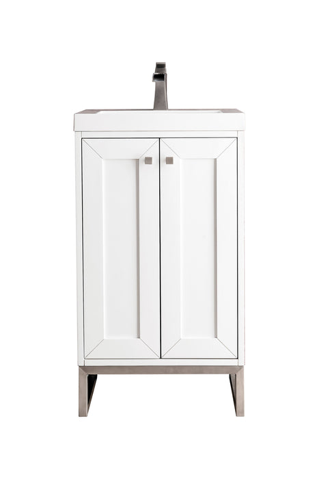 Chianti 20" Single Vanity, Glossy White, Brushed Nickel, w/ White Glossy Composite Stone Top - Luxe Vanity & Tub