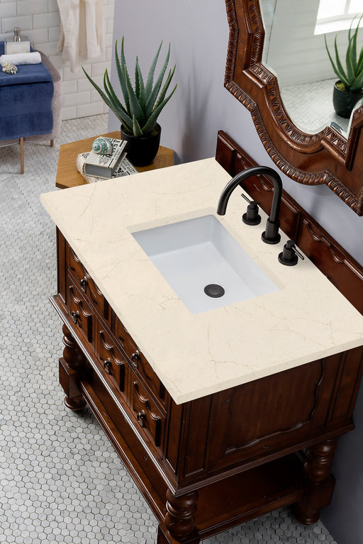 Castilian 36" Single Vanity, Aged Cognac w/ 3 CM Eternal Marfil Quartz Top - Luxe Vanity & Tub