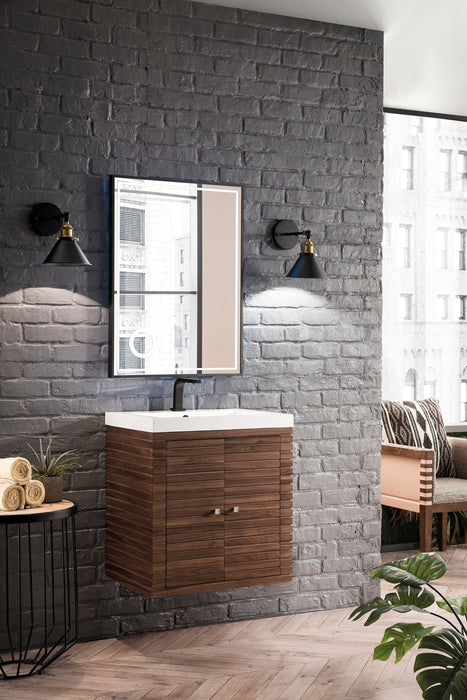 Linden 24" Single Vanity, Mid-Century Walnut w/ White Glossy Composite Stone Top - Luxe Vanity & Tub