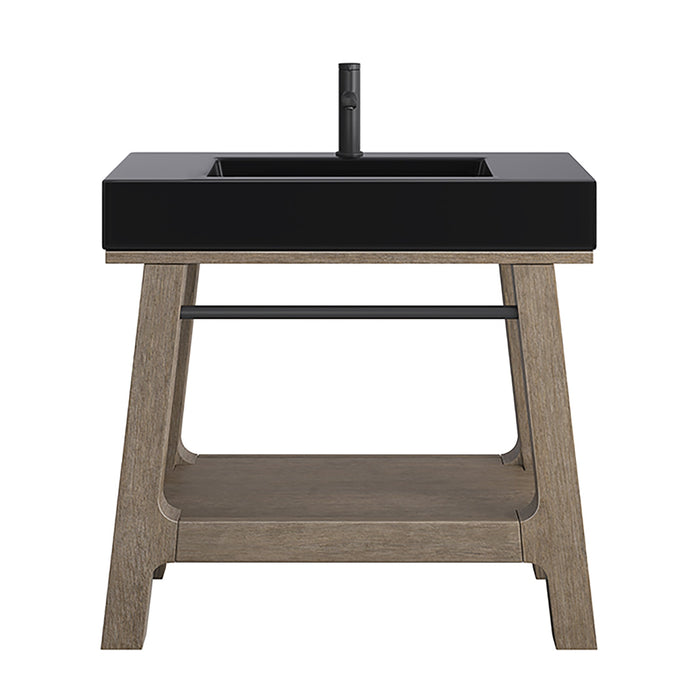 Auburn 36" Single Sink Console, Weathered Timber w/ Black Matte Mineral Composite Stone Top - Luxe Vanity & Tub