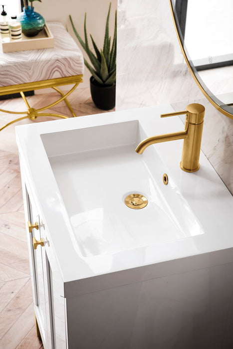 Chianti 24" Single Vanity, Glossy White, Radiant Gold, w/ White Glossy Composite Stone Top - Luxe Vanity & Tub