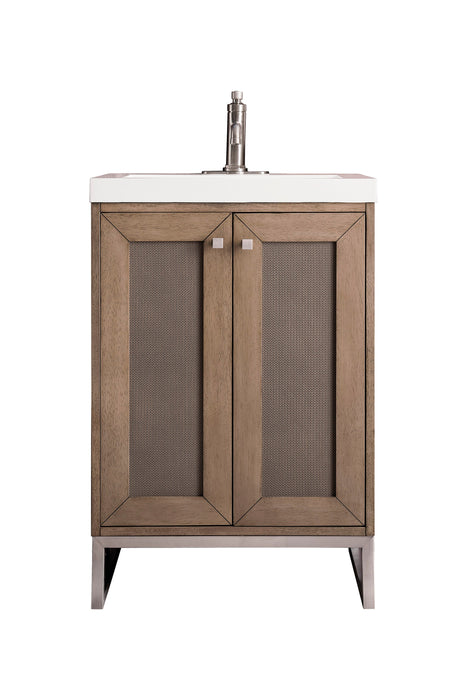 Chianti 24" Single Vanity, Whitewashed Walnut, Brushed Nickel, w/ White Glossy Composite Stone Top - Luxe Vanity & Tub