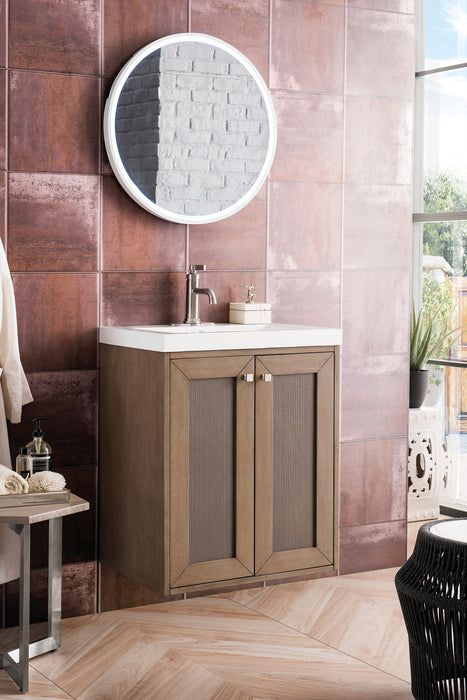 Chianti 24" Single Vanity, Whitewashed Walnut w/ White Glossy Composite Stone Top - Luxe Vanity & Tub