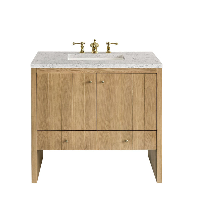 Hudson 36" Single Vanity in Light Natural Oak Single Bathroom Vanity James Martin Vanities Charcoal Soapstone Quartz 